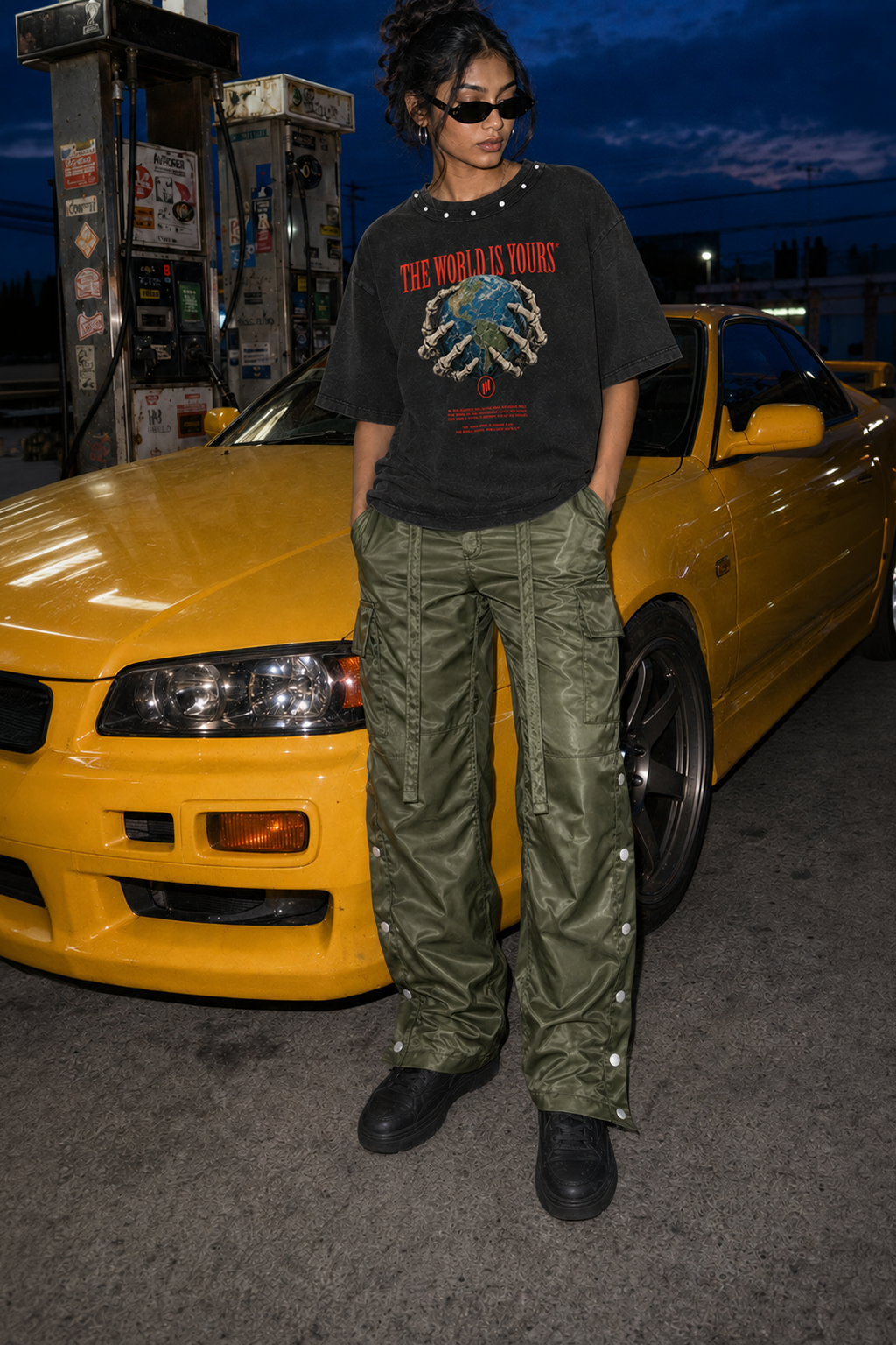 Satin Snap Cargo Pants V1 – Olive Green
