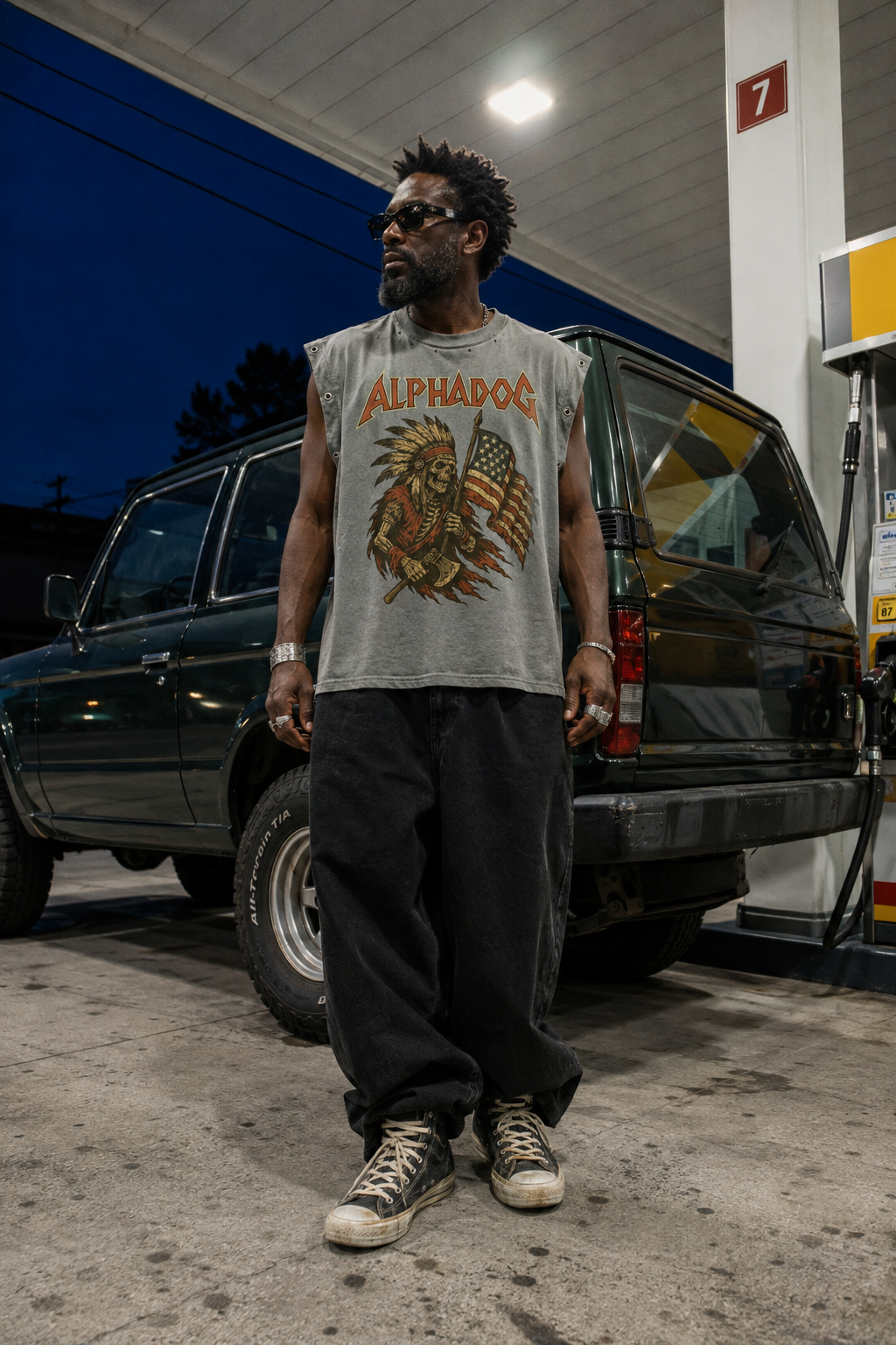 Vintage-Washed Oversized "Warrior" Tank Top