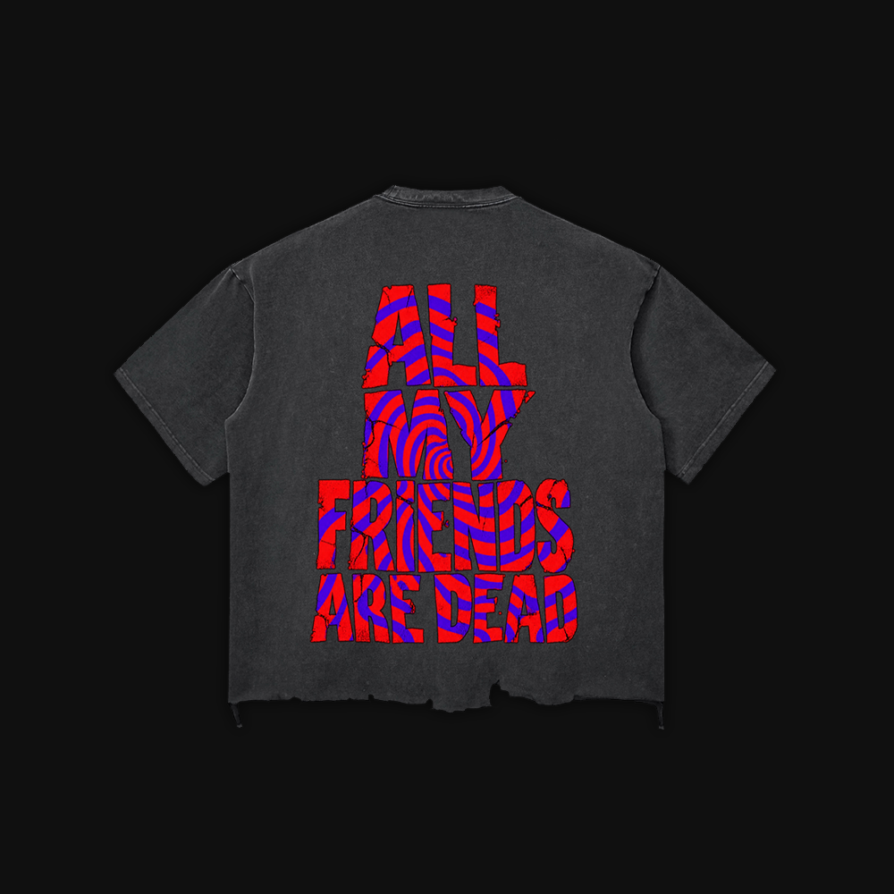 Snow-Washed Raw-Hem "All My Friends" T-Shirt