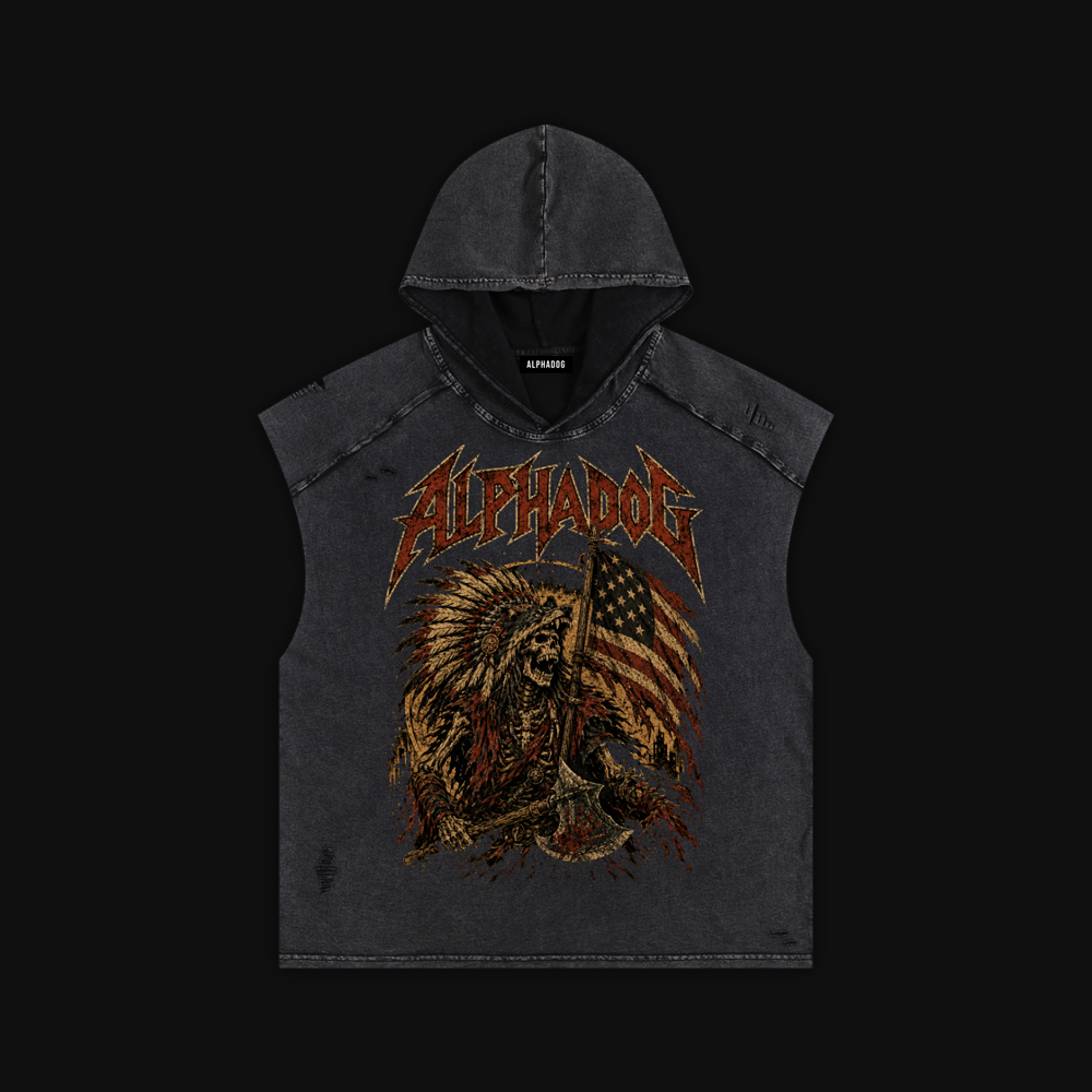 Snow Washed Boxy Hooded "Chief" Tank Top
