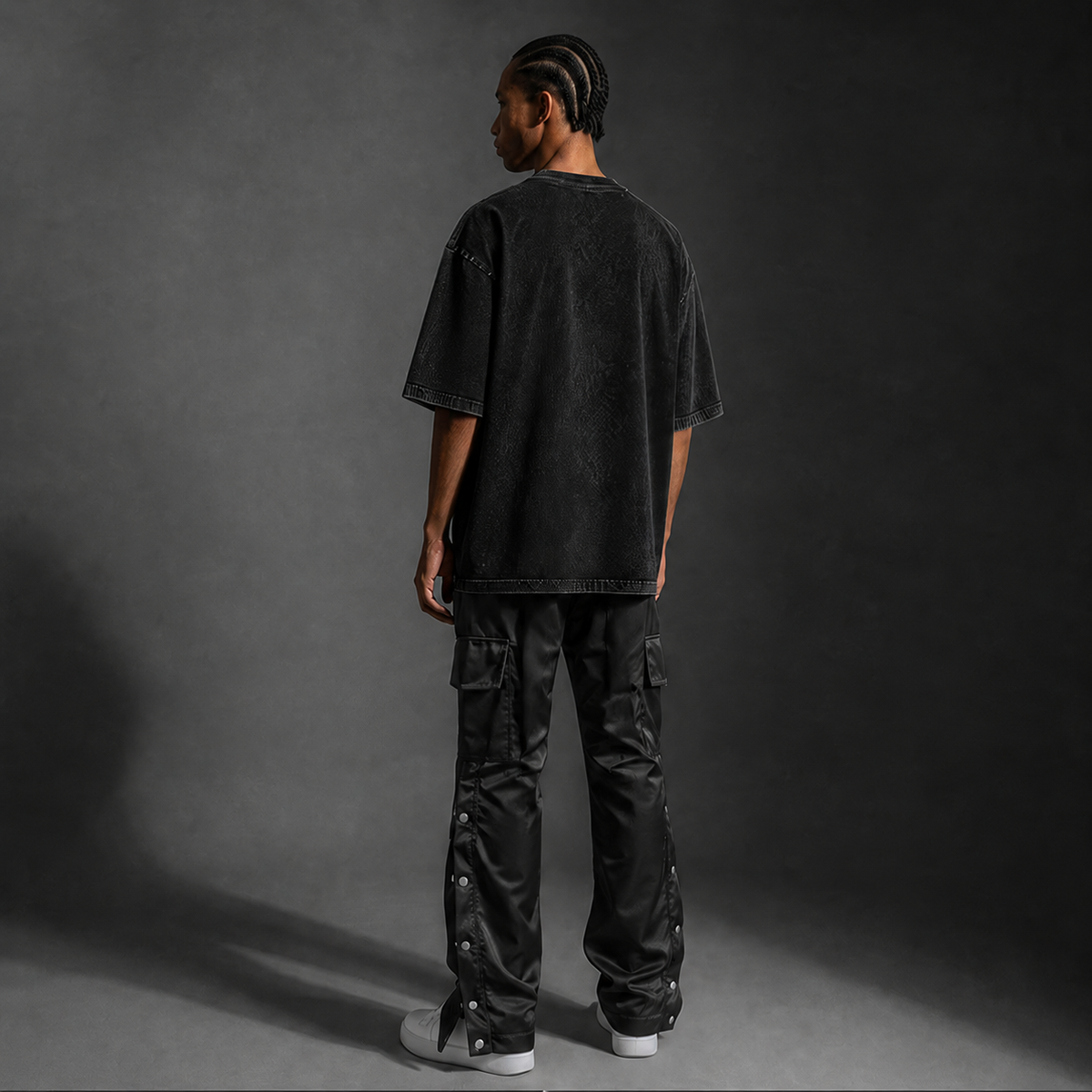 Satin Snap Cargo Pants V1 – Black