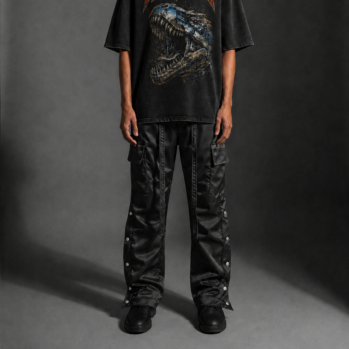 Satin Snap Cargo Pants V1 – Black