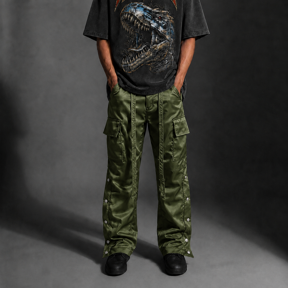 Satin Snap Cargo Pants V1 – Olive Green