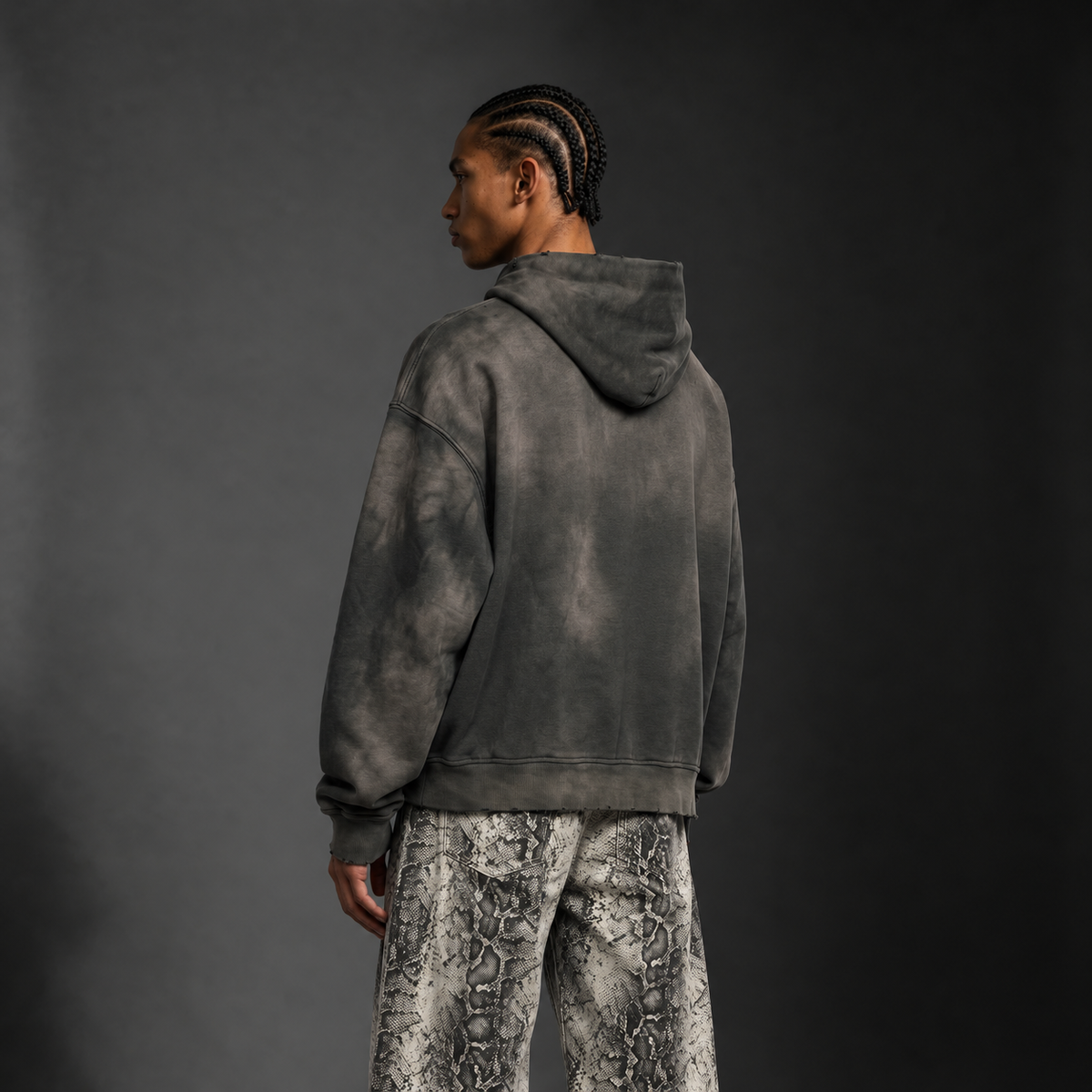 Sunfade Distressed Boxy Hoodie - Dark Gray
