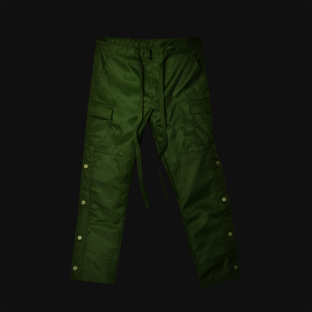 SATIN SNAP CARGO PANTS V1 - OLIVE GREEN