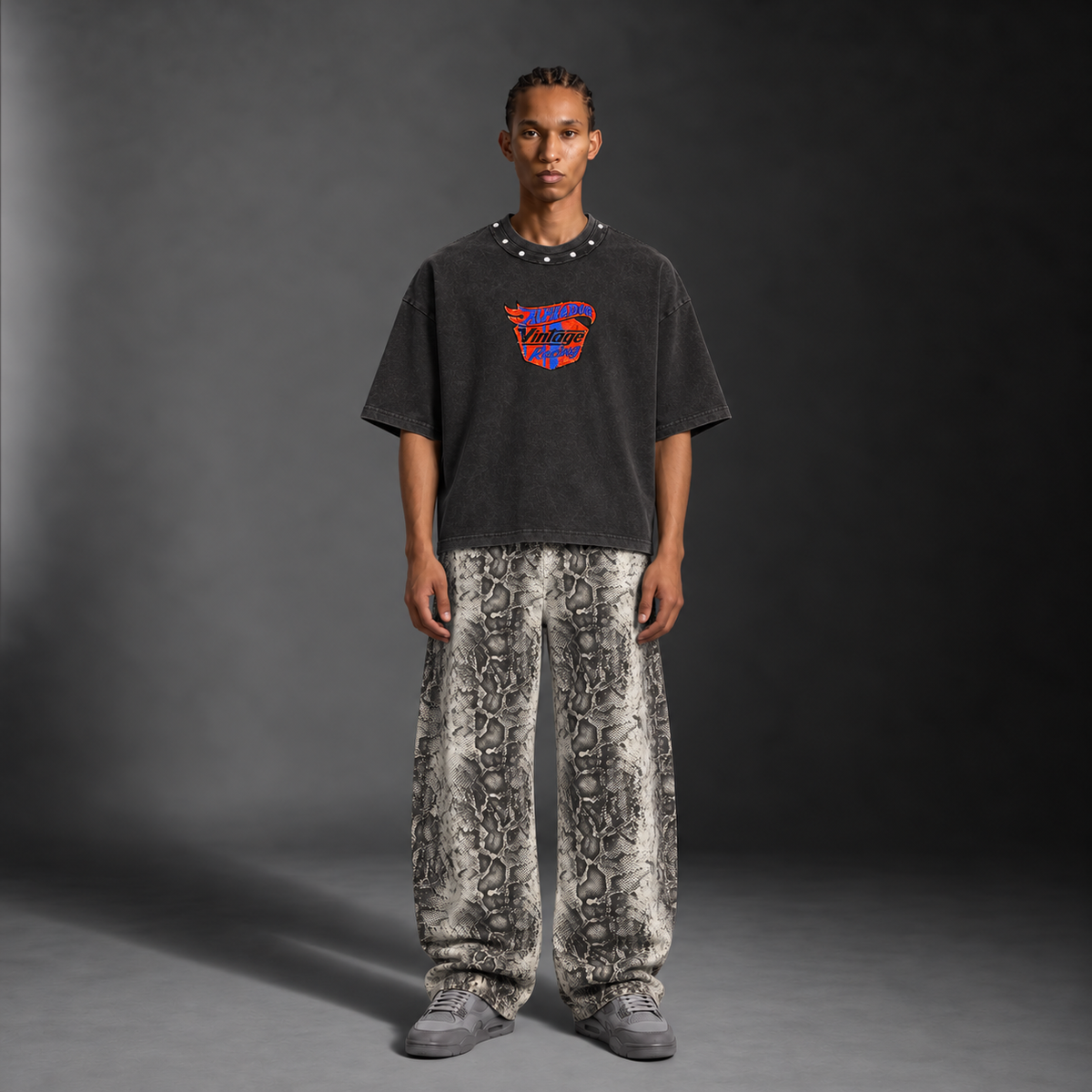 Snake Print Barrel Leg Pants
