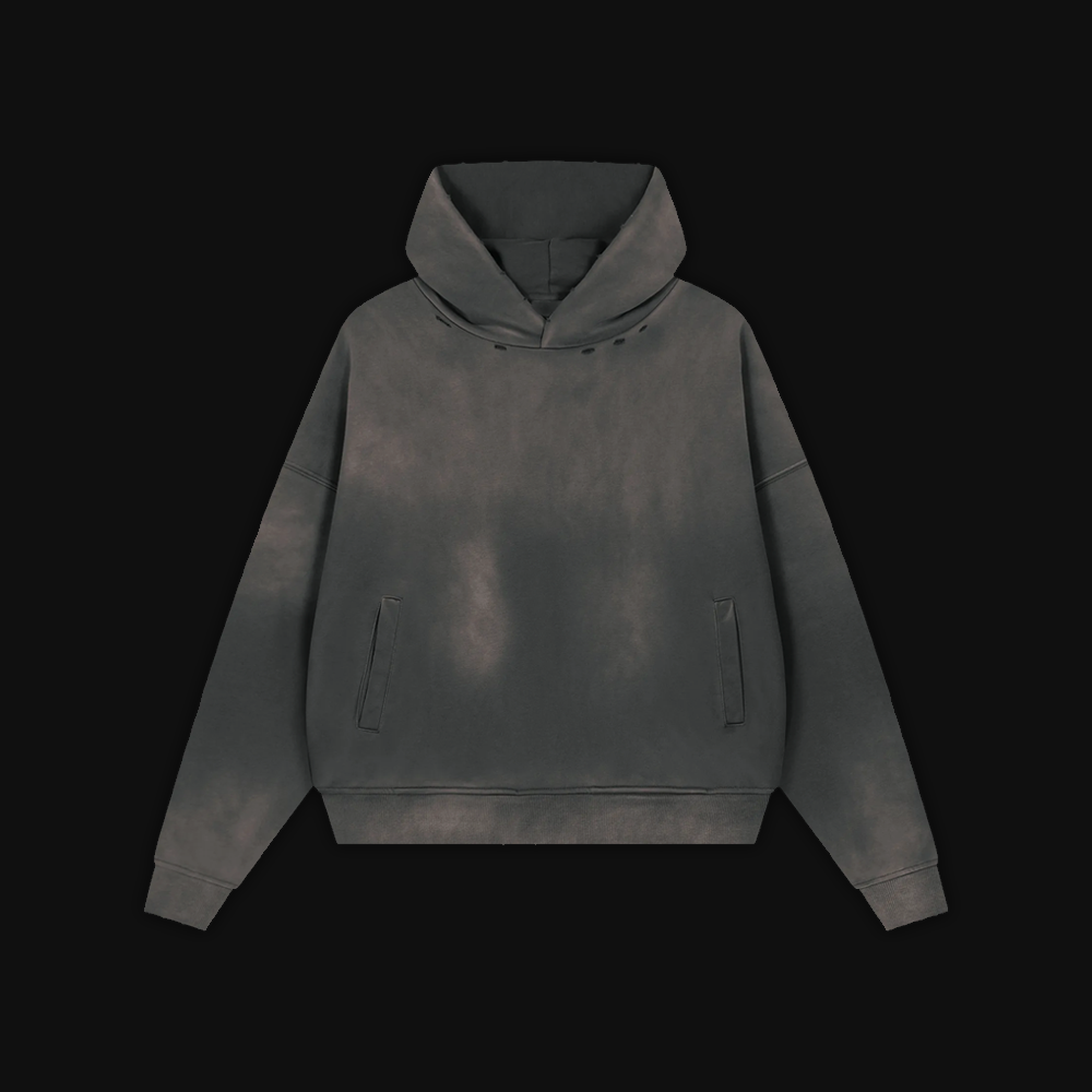 Sunfade Distressed Boxy Hoodie - Dark Gray