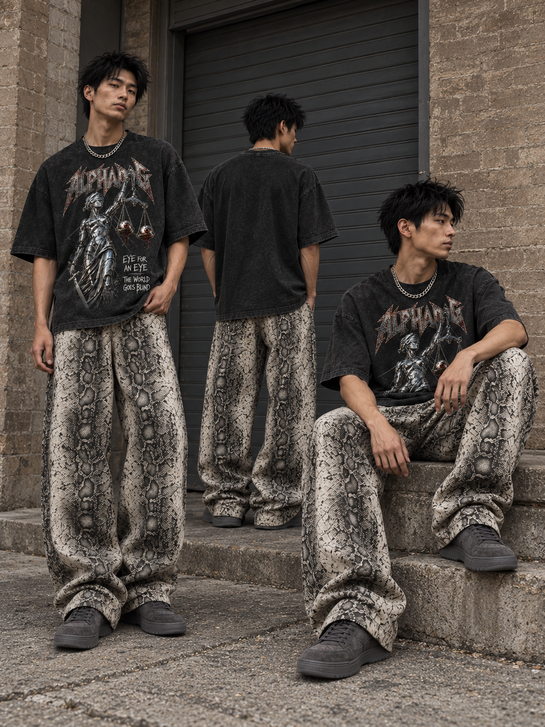 Snow-Washed Oversized "Eye4Eye" T-Shirt