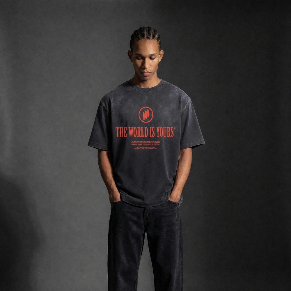 Monkey Washed Gradient "THE WORLD IS YOURS" Oversized T-Shirt