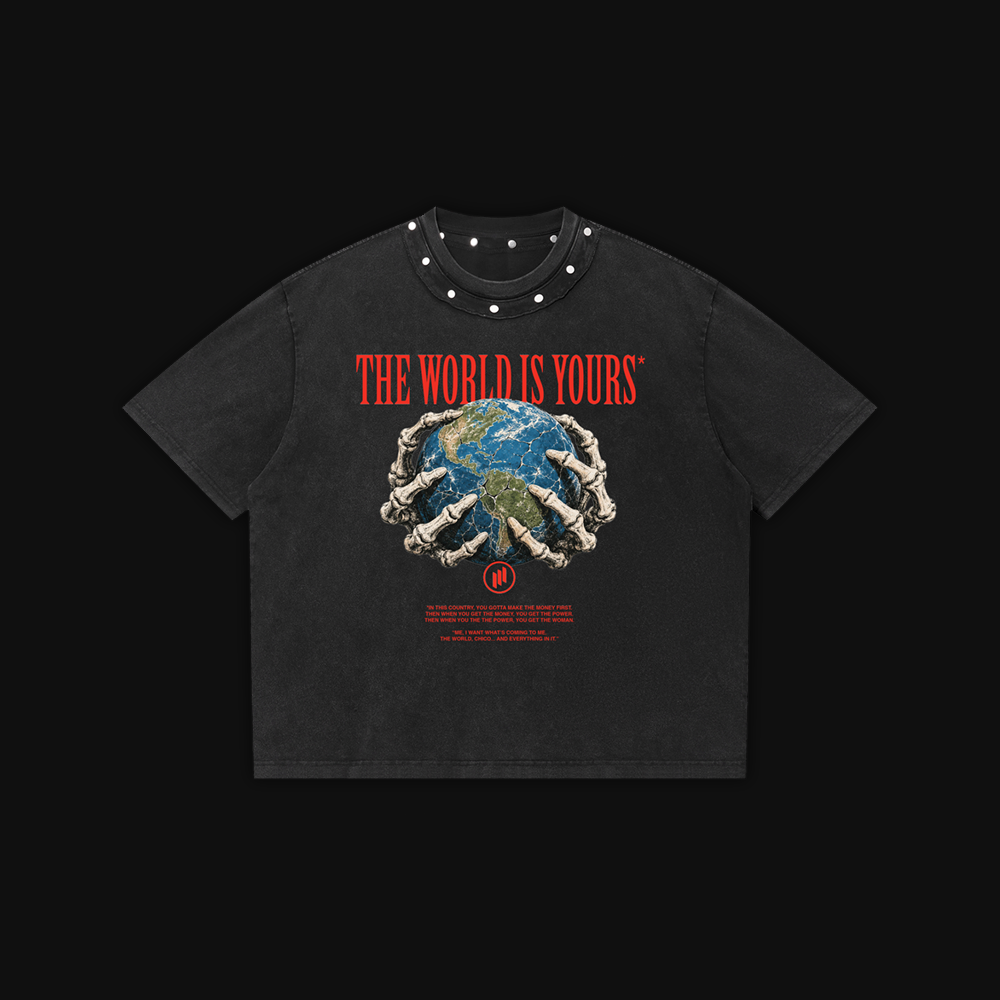Studded Oversized "The World is Yours" T-Shirt