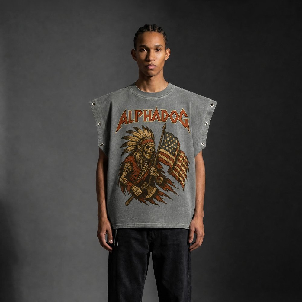 Vintage-Washed Oversized "Warrior" Tank Top