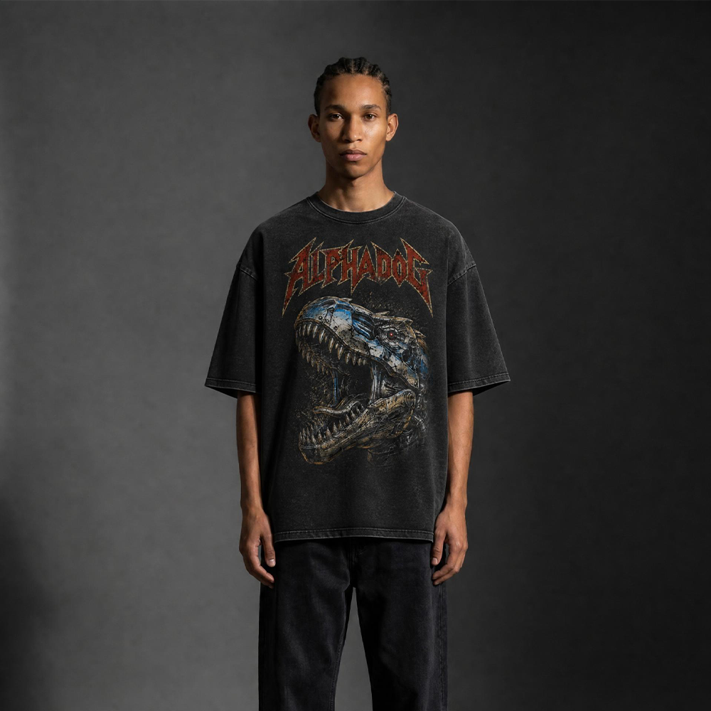 Snow-Washed Oversized "Mecha-Rex" T-Shirt