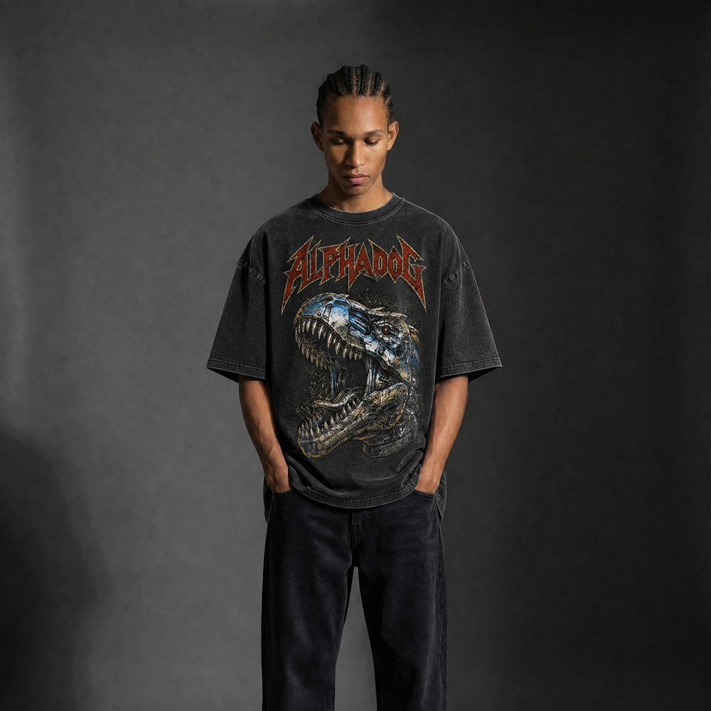 Snow-Washed Oversized "Mecha-Rex" T-Shirt