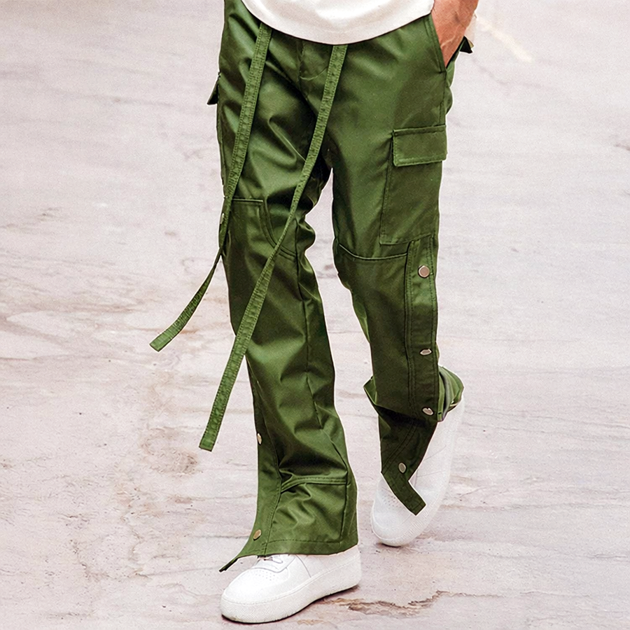 SATIN SNAP CARGO PANTS V1 - OLIVE GREEN