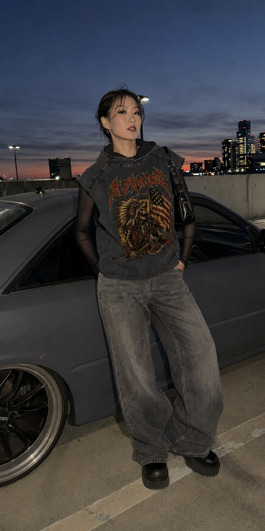 Snow Washed Boxy Hooded "Chief" Tank Top