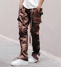SATIN SNAP CARGO PANTS V1 - BROWN