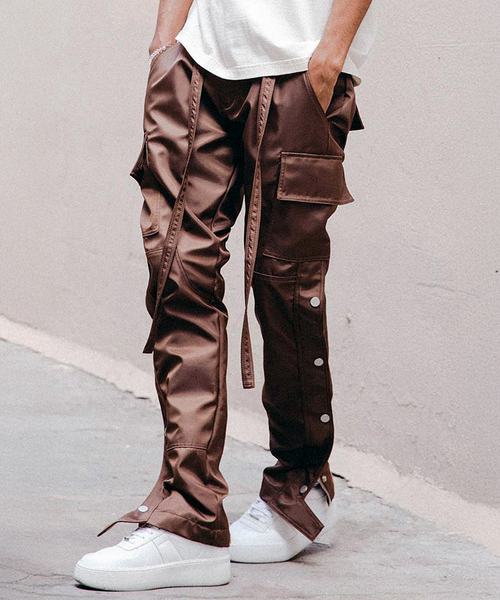 SATIN SNAP CARGO PANTS V1 - BROWN
