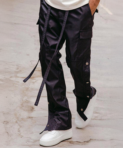 SATIN SNAP CARGO PANTS V1 - BLACK