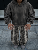 Sunfade Distressed Boxy Hoodie - Dark Gray