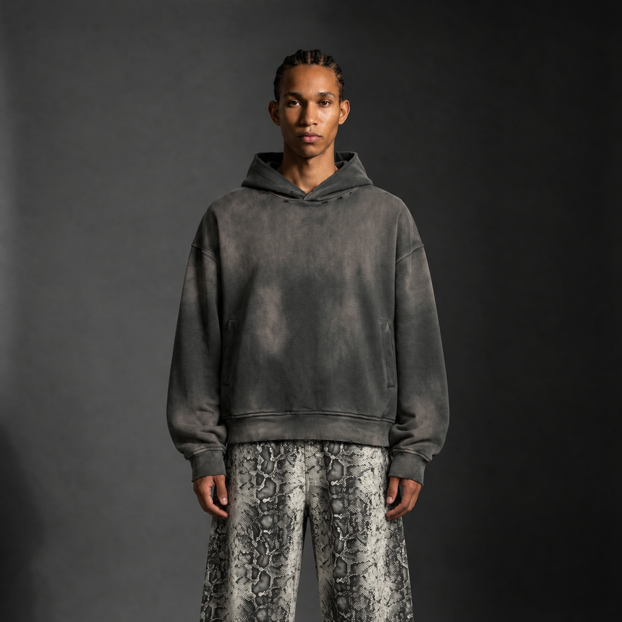 Sunfade Distressed Boxy Hoodie - Dark Gray