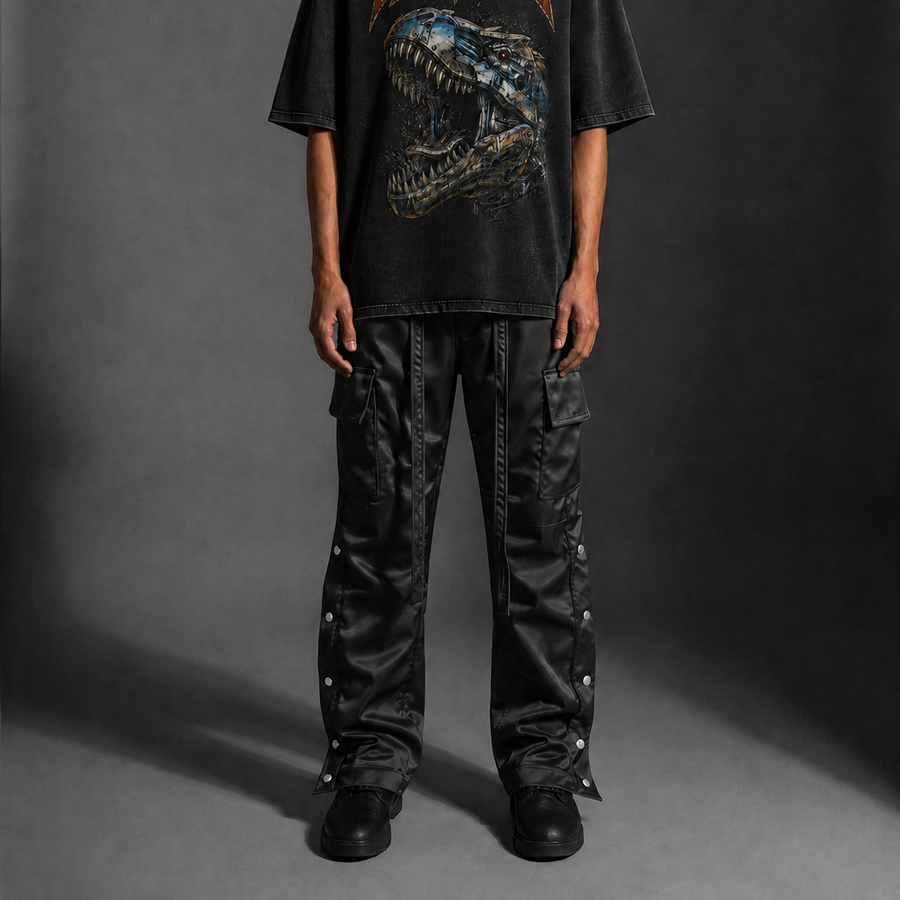 Satin Snap Cargo Pants V1 – Black