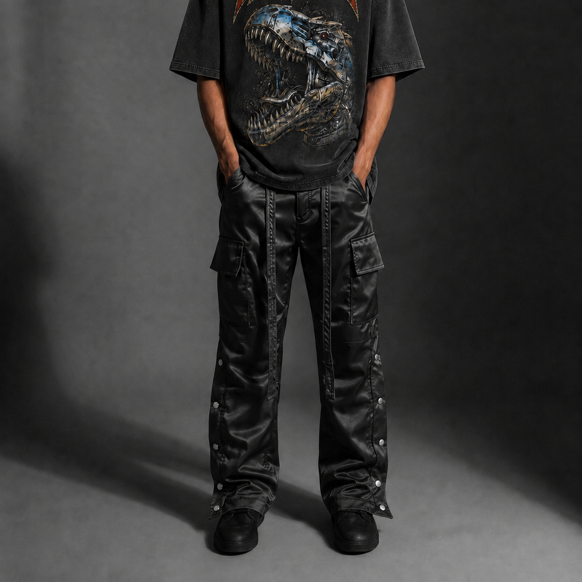 Satin Snap Cargo Pants V1 – Black