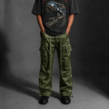 Satin Snap Cargo Pants V1 – Olive Green