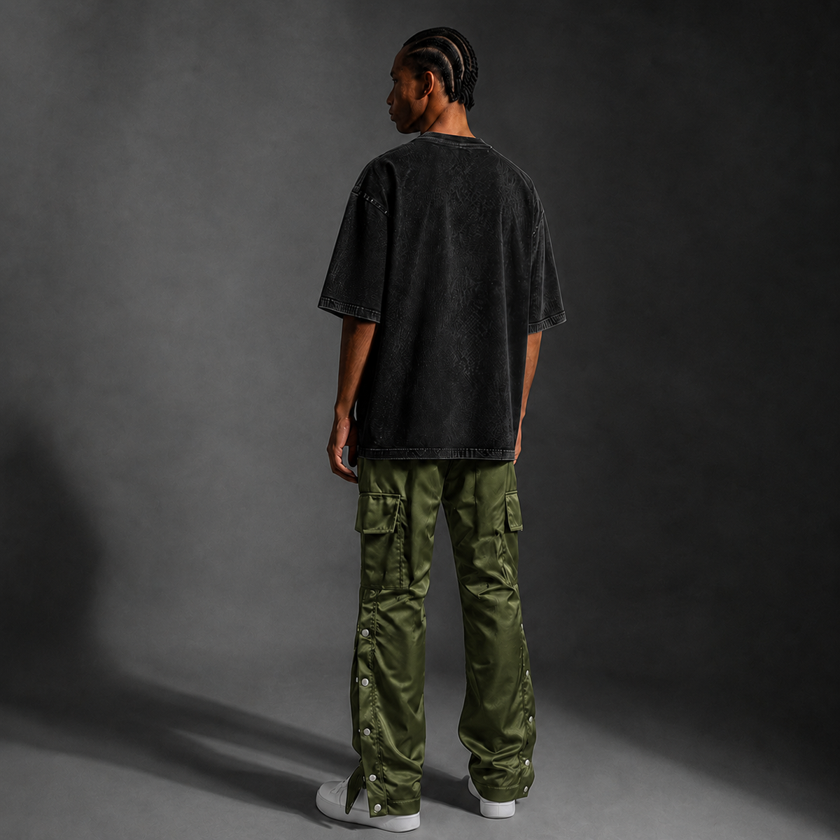 Satin Snap Cargo Pants V1 – Olive Green