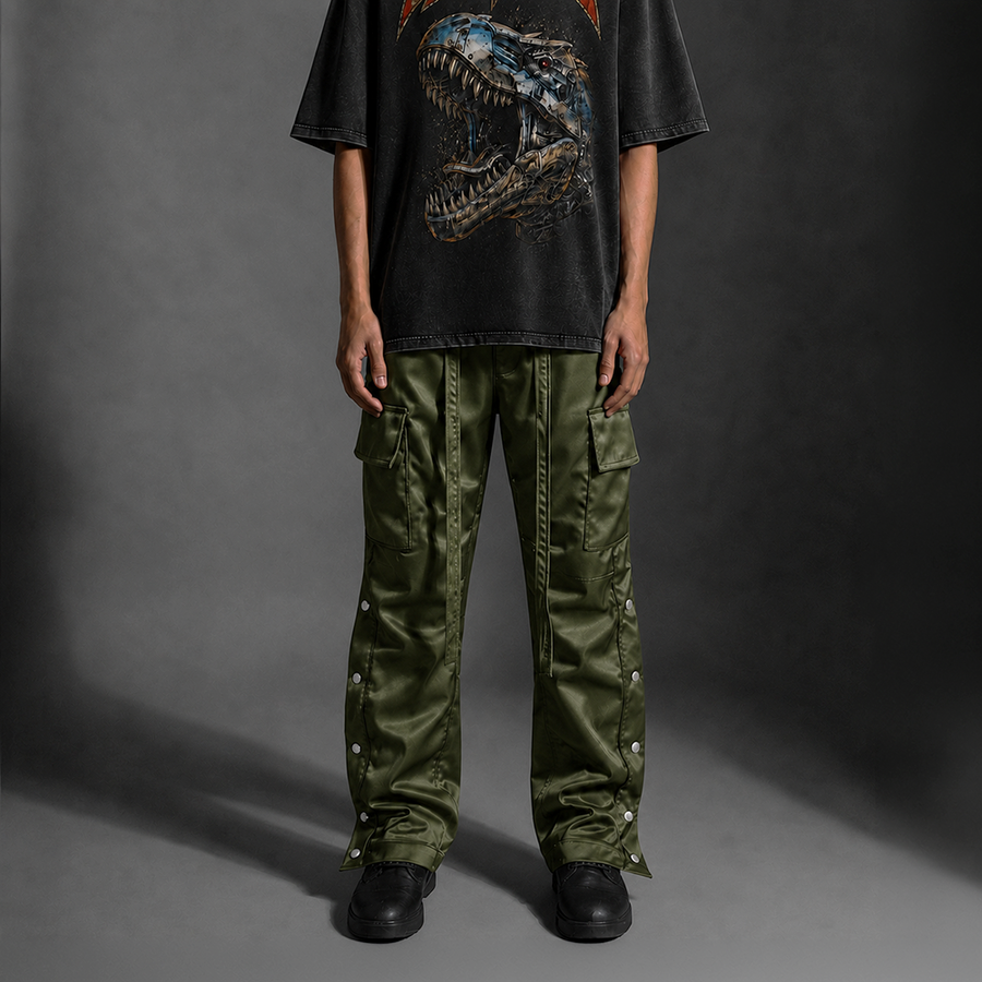 Satin Snap Cargo Pants V1 – Olive Green