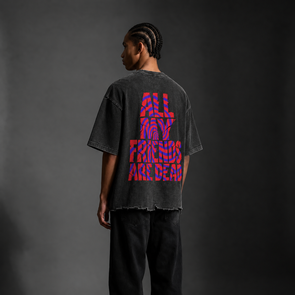 Snow-Washed Raw-Hem "All My Friends" T-Shirt