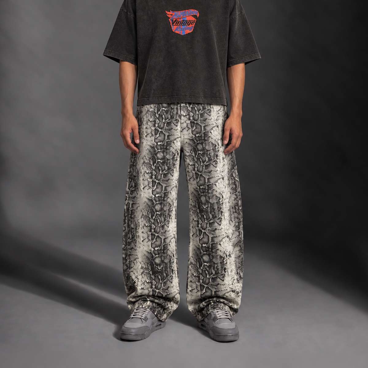 Snake Print Barrel Leg Pants