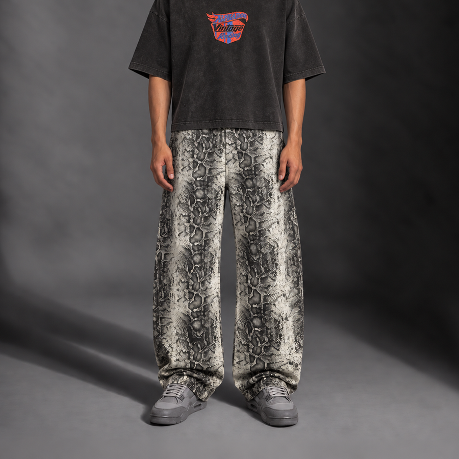 Snake Print Barrel Leg Pants