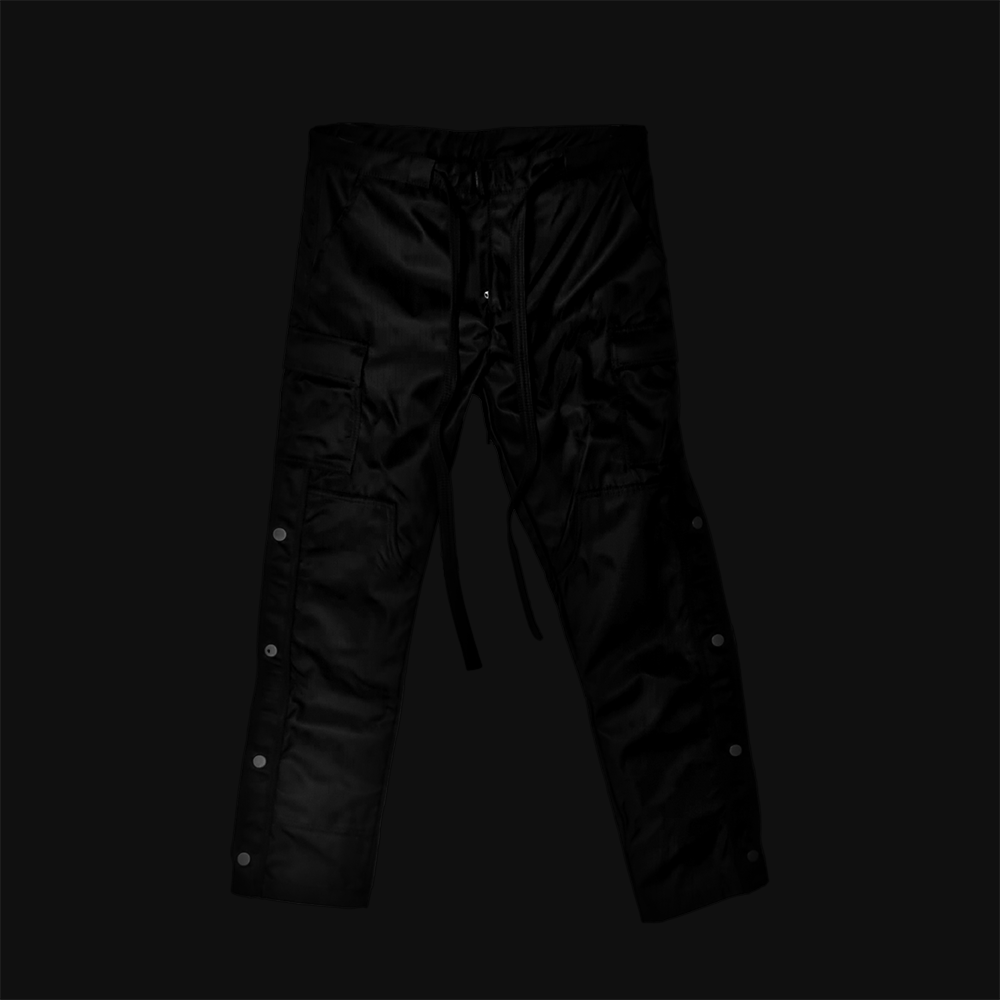 SATIN SNAP CARGO PANTS V1 - BLACK