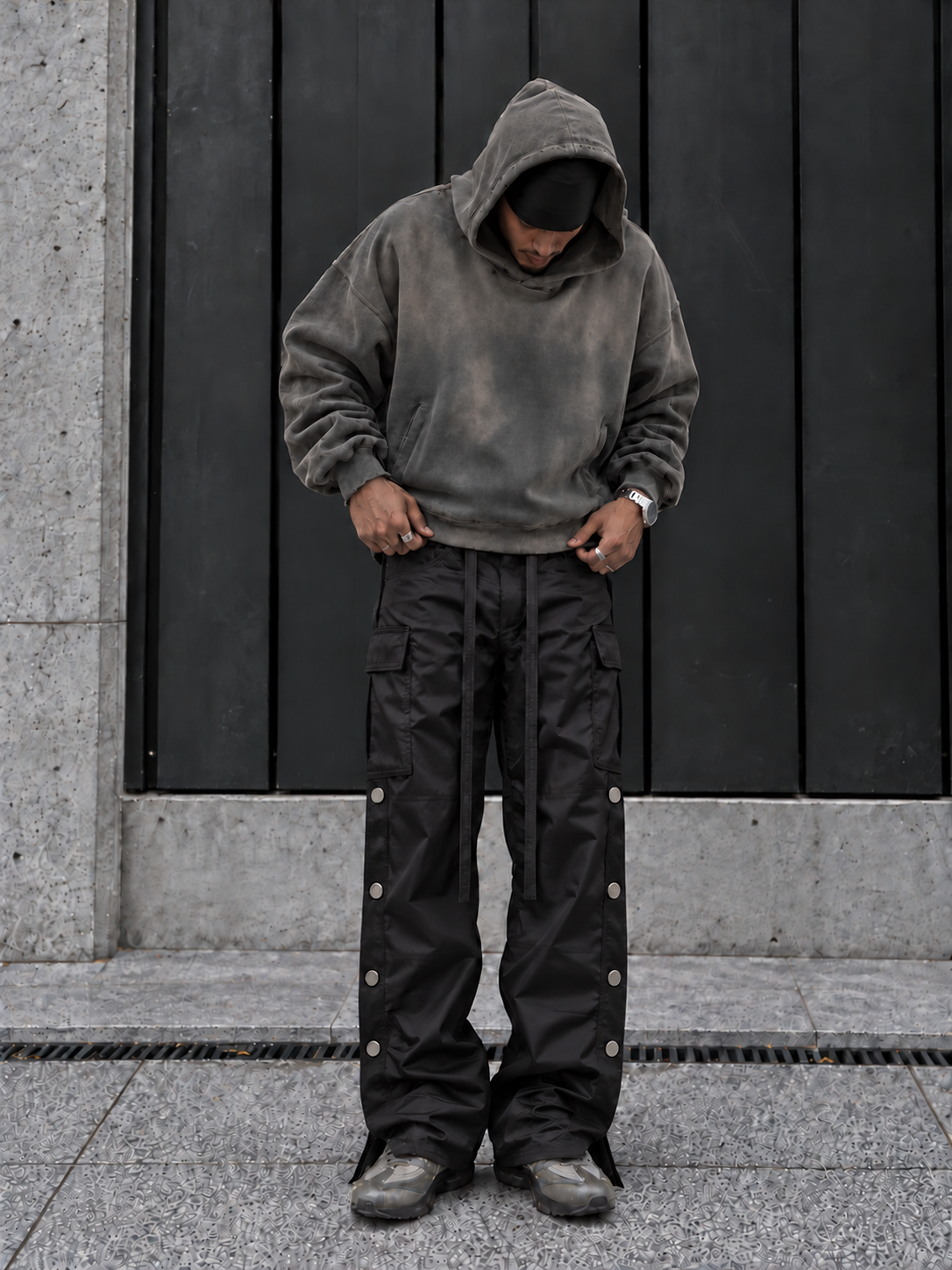 Satin Snap Cargo Pants V1 – Black