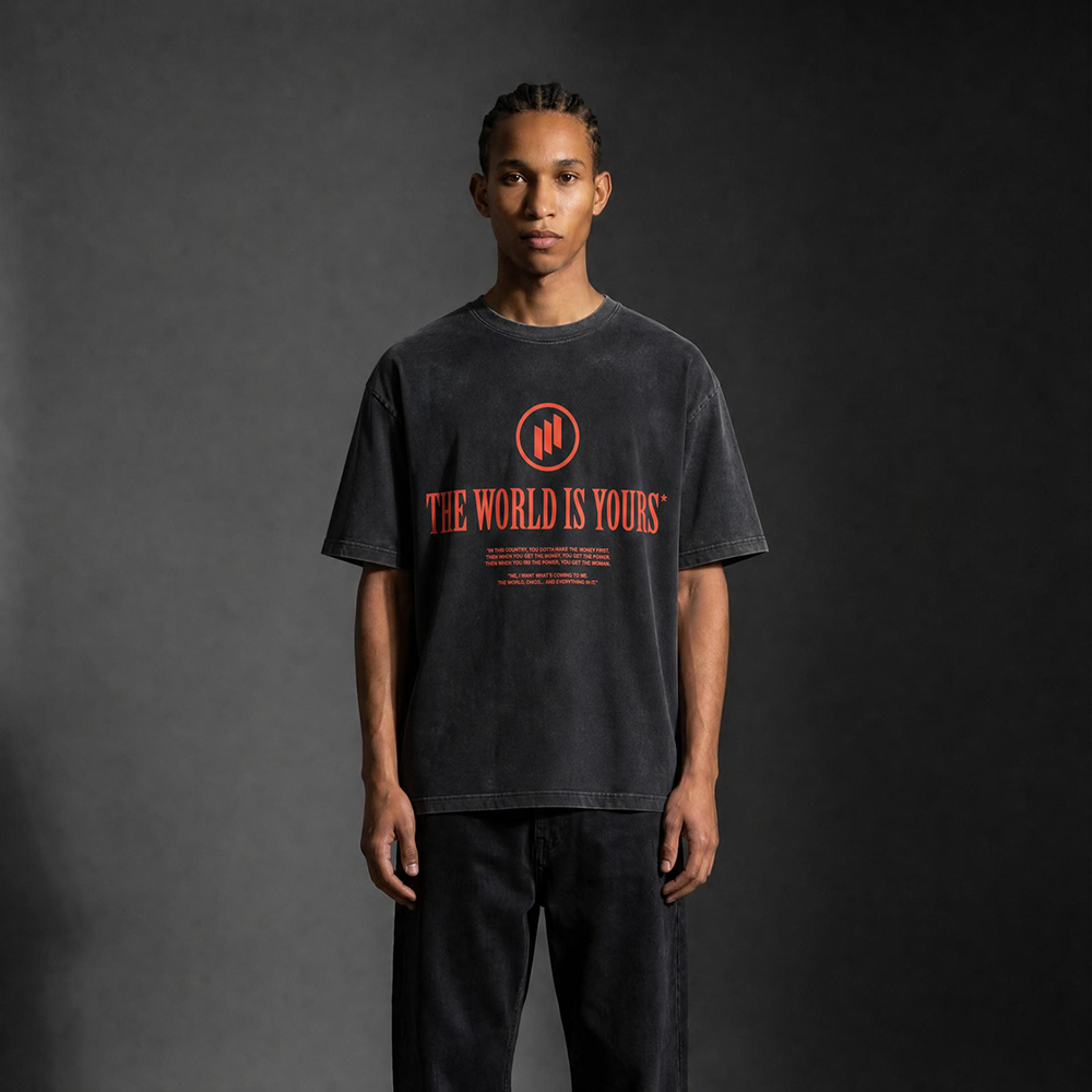 Monkey Washed Gradient "THE WORLD IS YOURS" Oversized T-Shirt