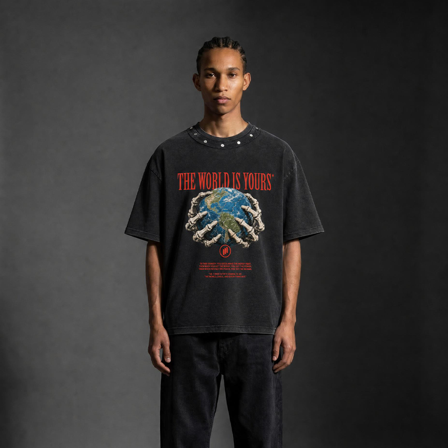 Studded Oversized "The World is Yours" T-Shirt
