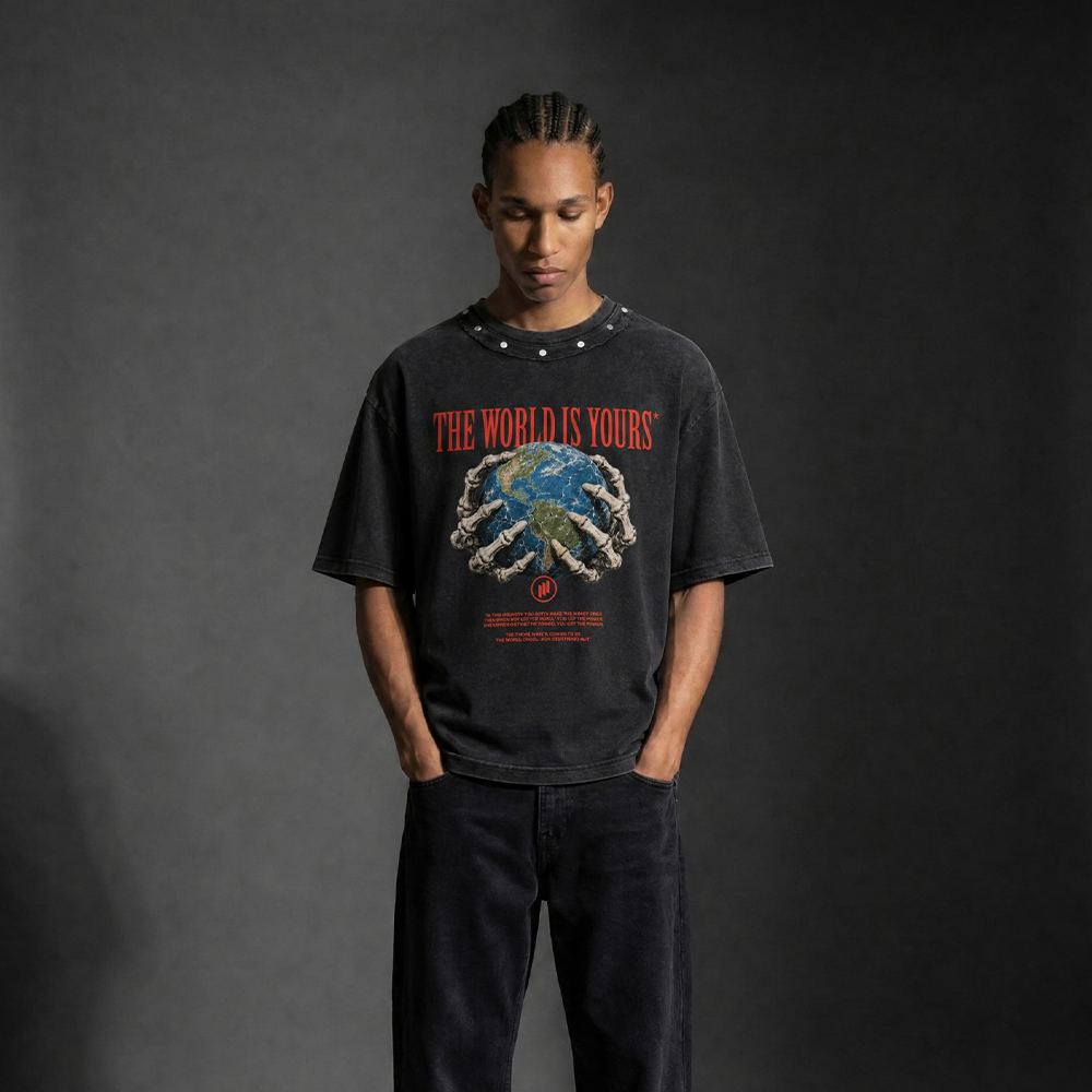 Studded Oversized "The World is Yours" T-Shirt
