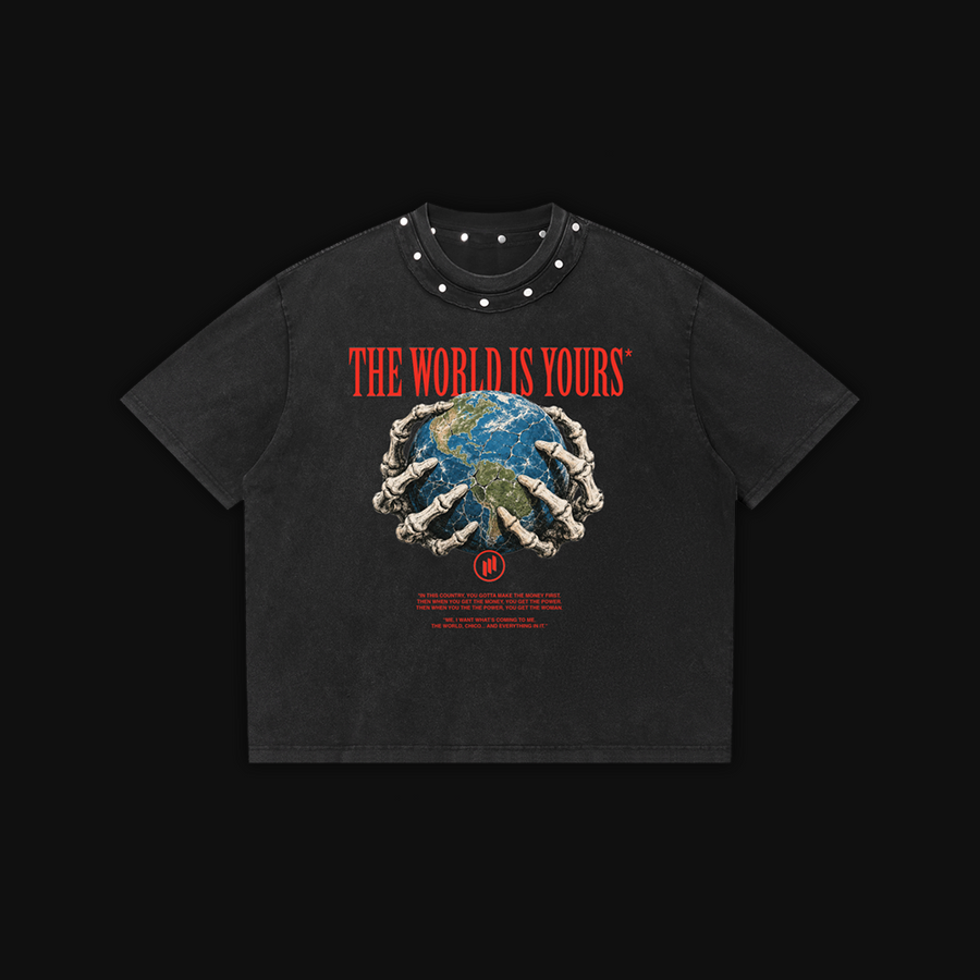 Studded Oversized "The World is Yours" T-Shirt