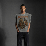 Vintage-Washed Oversized "Warrior" Tank Top