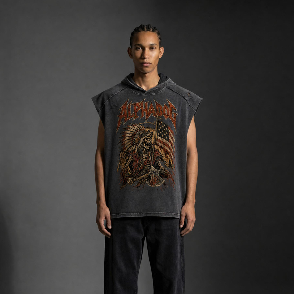 Snow Washed Boxy Hooded "Chief" Tank Top