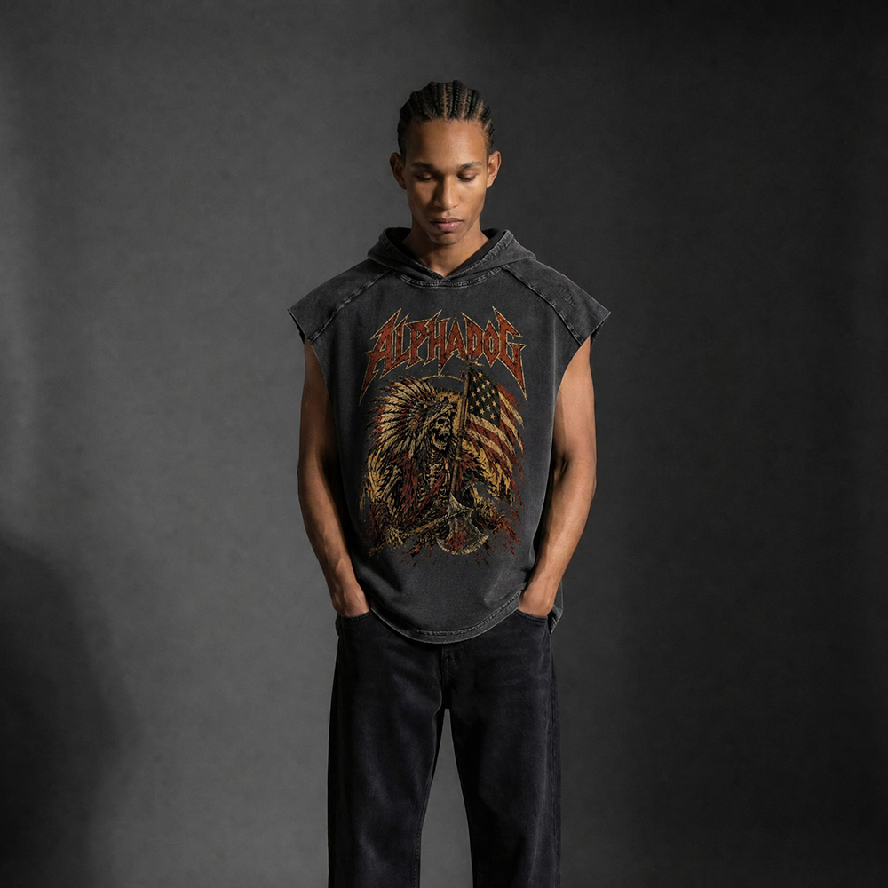 Snow Washed Boxy Hooded "Chief" Tank Top
