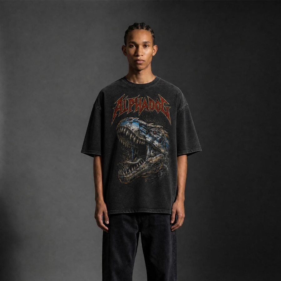 Snow-Washed Oversized "Mecha-Rex" T-Shirt