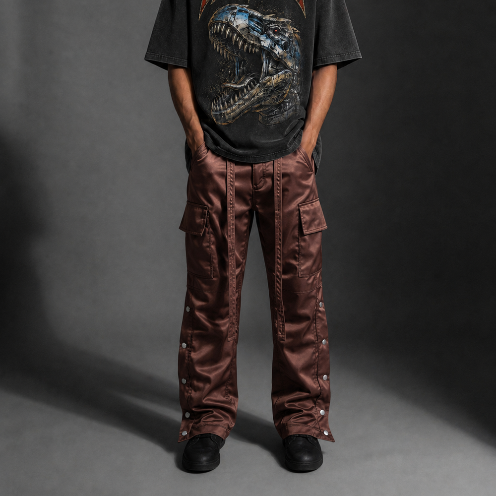 Satin Snap Cargo Pants V1 – Brown